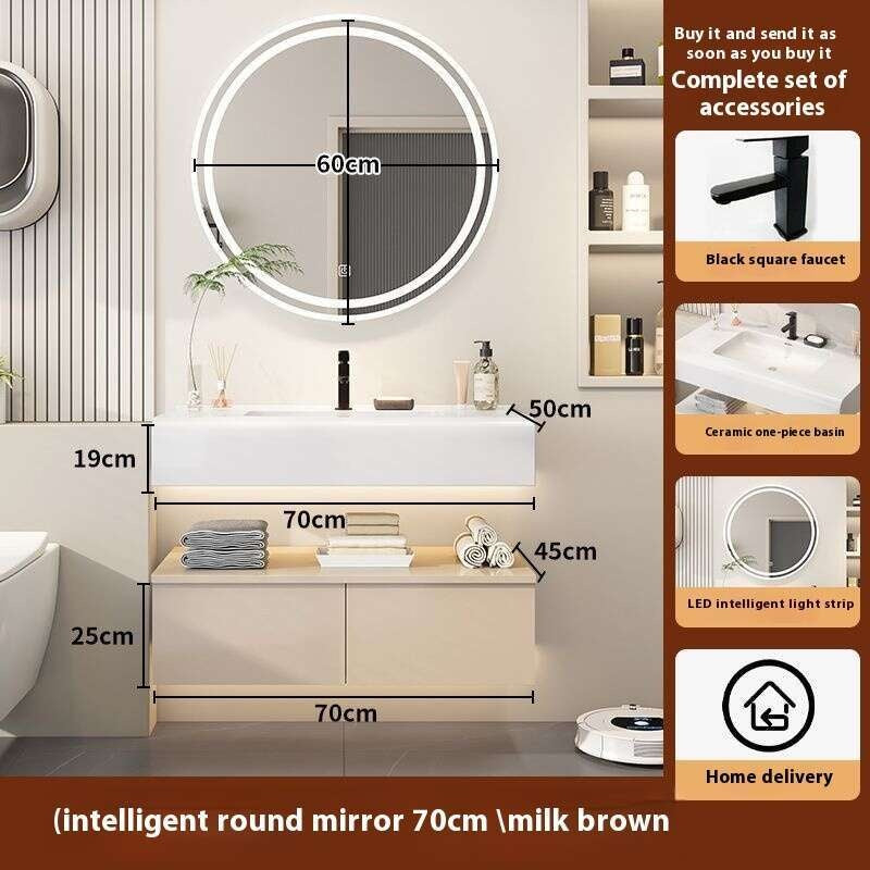 QW- Kabinet simpanan kayu asli cermin pintar di bilik mandi, sinki bilik mandi 