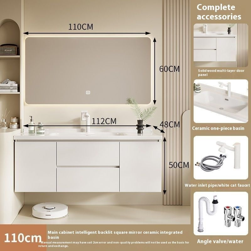 QW- Solid Wood Storage Smart Mirror Cabinet Bathroom Sink Set