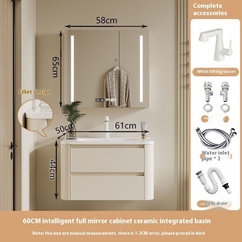 Kabinet Penyimpanan QW- Ins Style, Kabinet Cermin Pintar untuk Bilik Mandi, Set Singki Bilik Mandi 