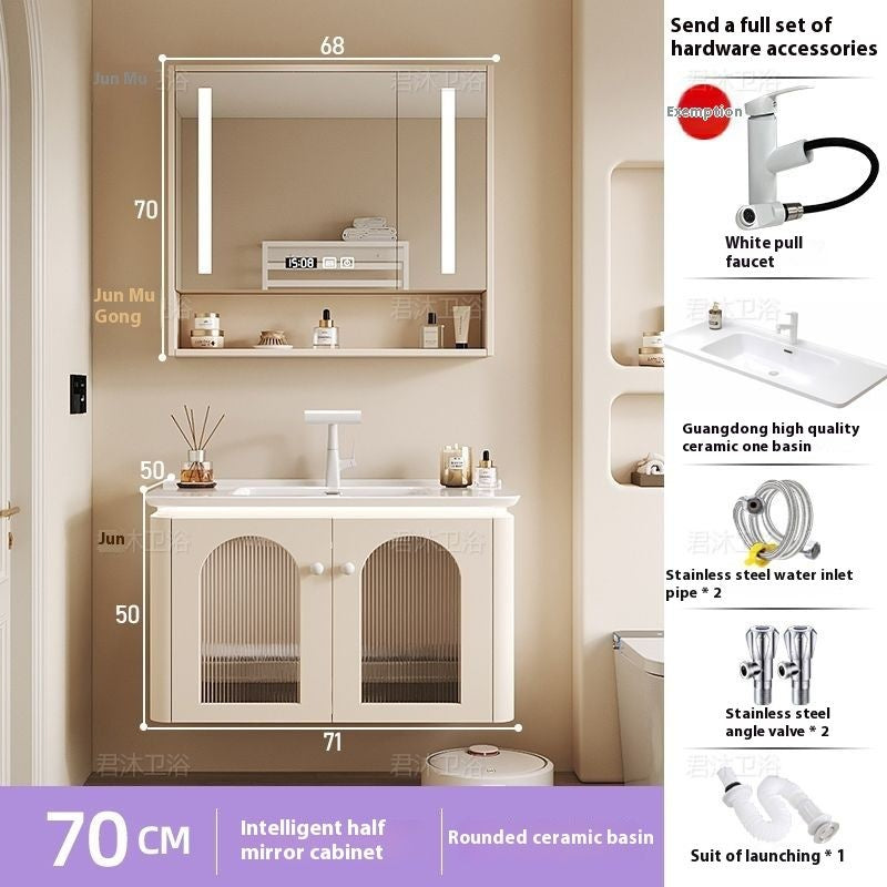 QW- Cream Color Storage Smart Mirror Cabinet Bathroom Sink Set