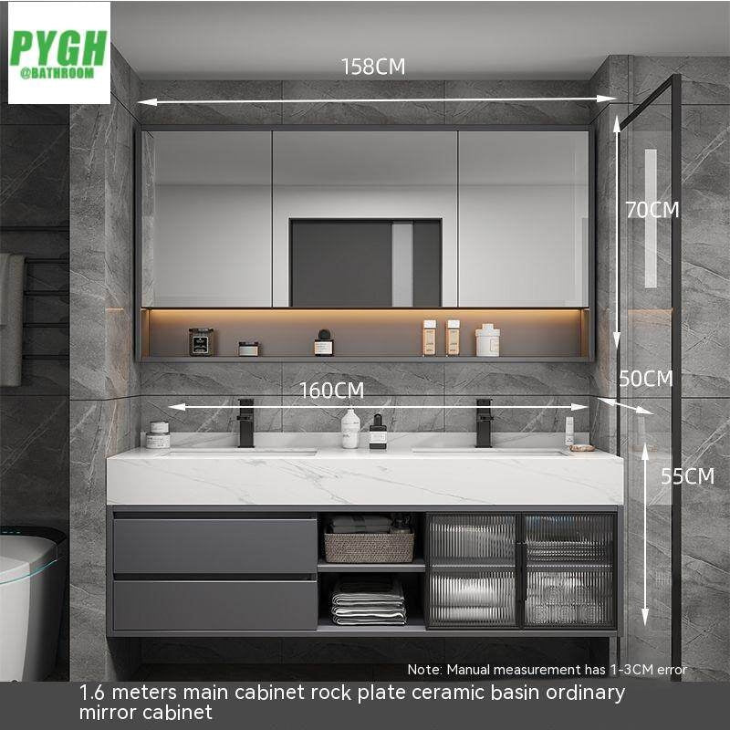 QW- Set Besen Besar dengan Cermin Pintar dan Kabinet Penyimpanan Kayu Asli untuk Bilik Mandi 