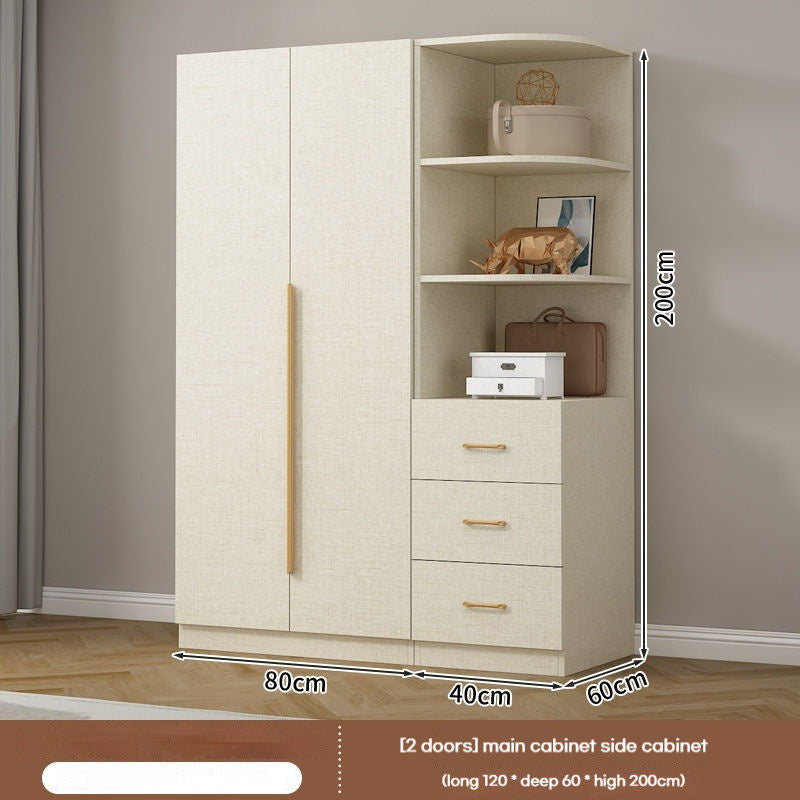Solid Wood Thick Back Plate Bedroom Cream Windproof High Capacity Home Wardrobe