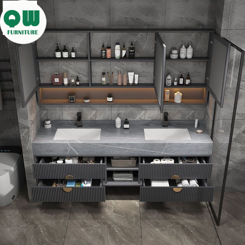 QW- Kabinet Cermin, Gabungan Dua Set Pencuci Muka, Singki Bilik Mandi 