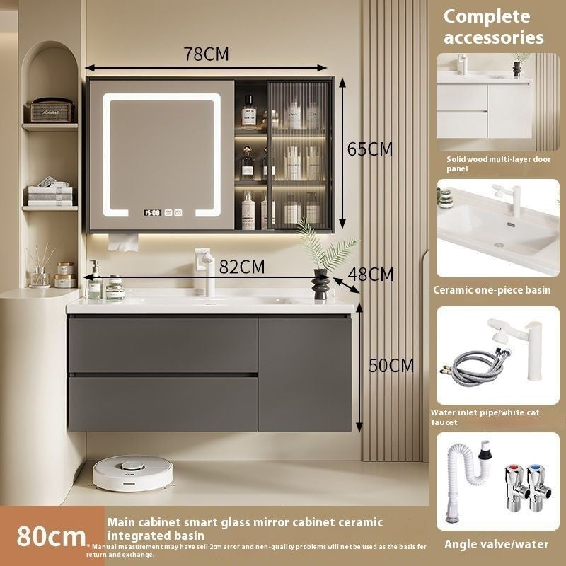 QW- Solid Wood Storage Smart Mirror Cabinet Bathroom Sink Set