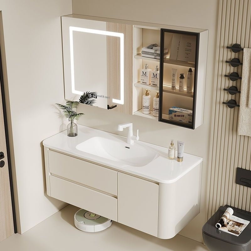 Kabinet Penyimpanan QW- Ins Style, Kabinet Cermin Pintar untuk Bilik Mandi, Set Singki Bilik Mandi 