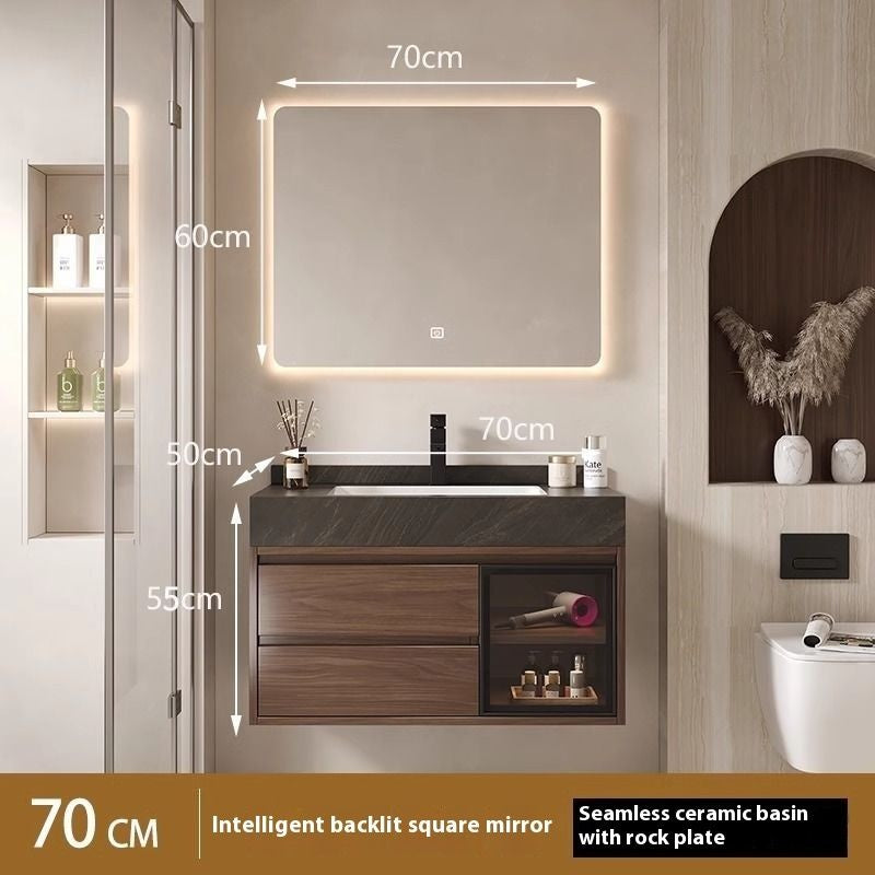 Kabinet Penyimpanan Kayu Asli Cermin Pintar QW- di Bilik Mandi, Set Singki Bilik Mandi 